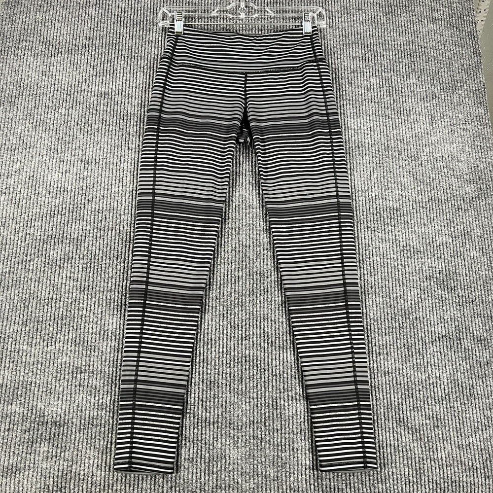 Athleta Leggings Womens Small Gray Striped Workout Active Gym Run Lift Yoga